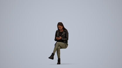realistic 3D people woman casual sitting, render-ready for V-Ray and Corona, FBX OBJ, top-down view render