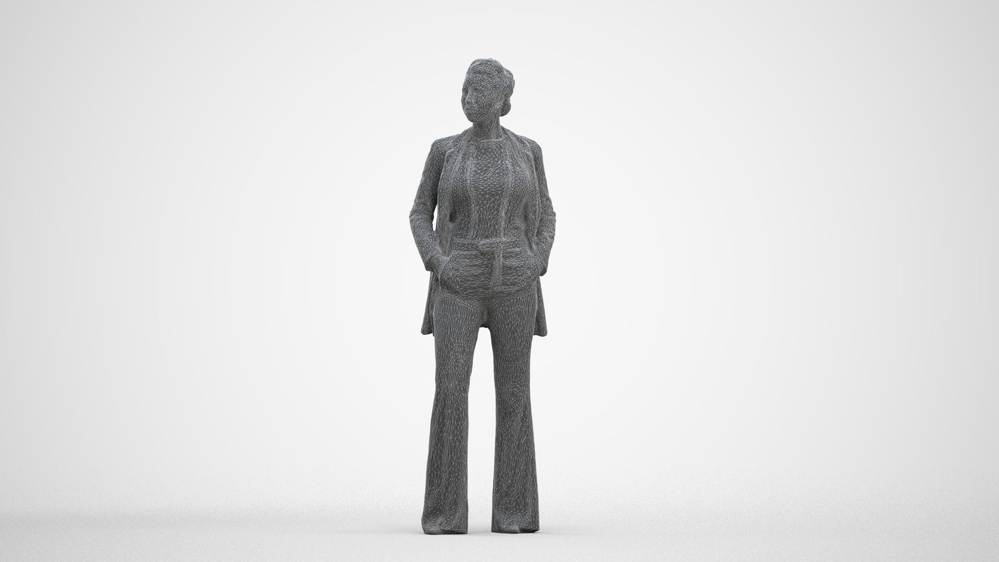 3D people model woman business standing, scanned human for 3ds Max rendering, three-quarter front view render