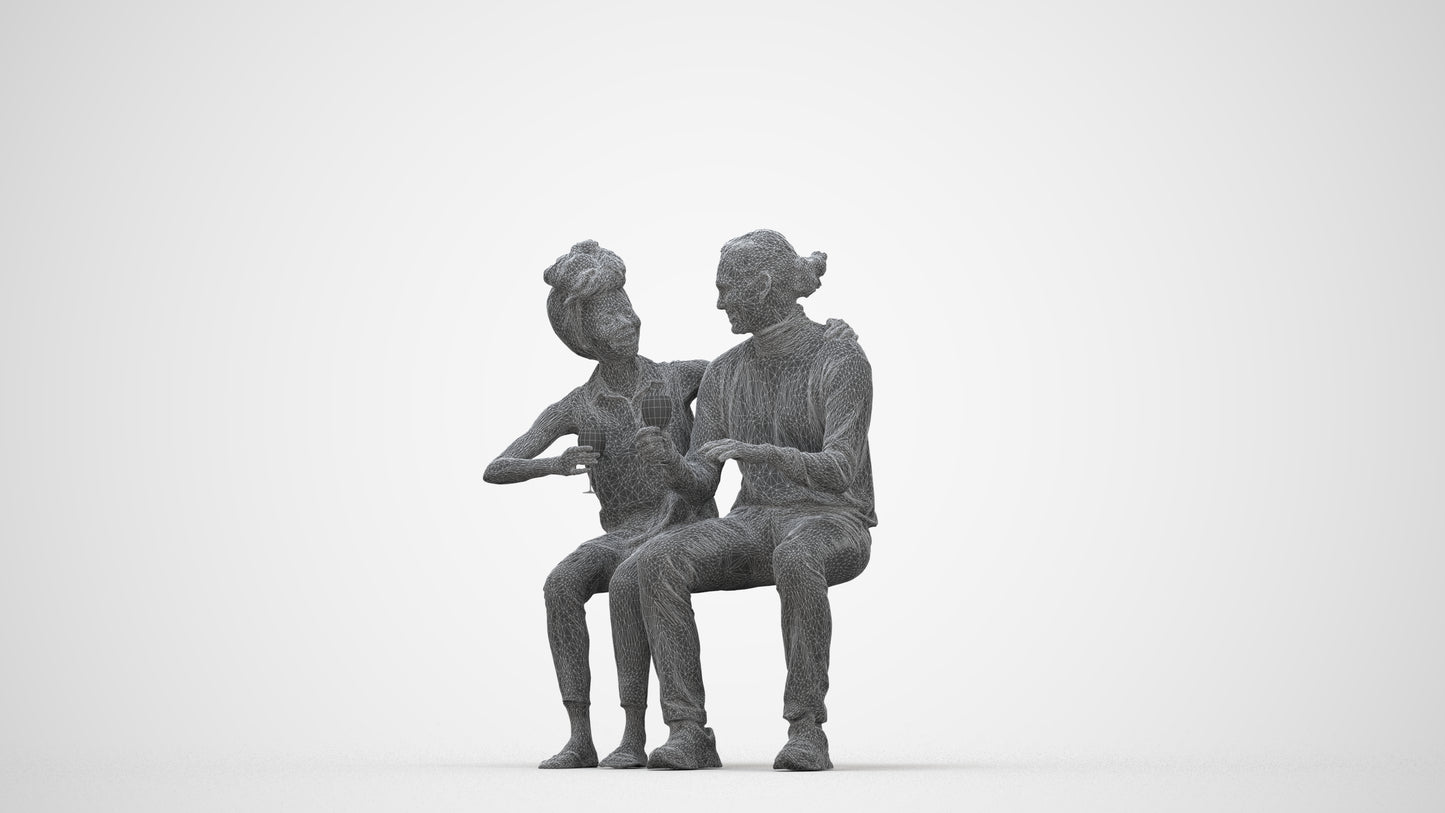 scanned 3D man casual couple, photogrammetry people for Enscape and V-Ray, wireframe back view