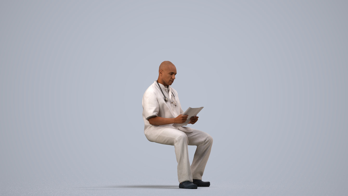 photogrammetry 3D man medical, realistic human model archviz FBX, side view render