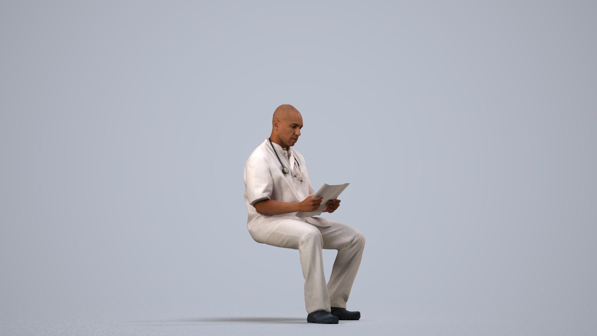 photogrammetry 3D man medical, realistic human model archviz FBX, side view render