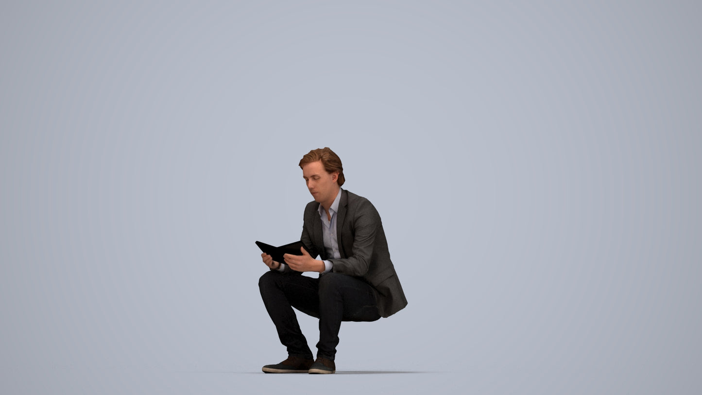realistic 3D man business, scanned archviz people for Blender and 3ds Max, top-down view render