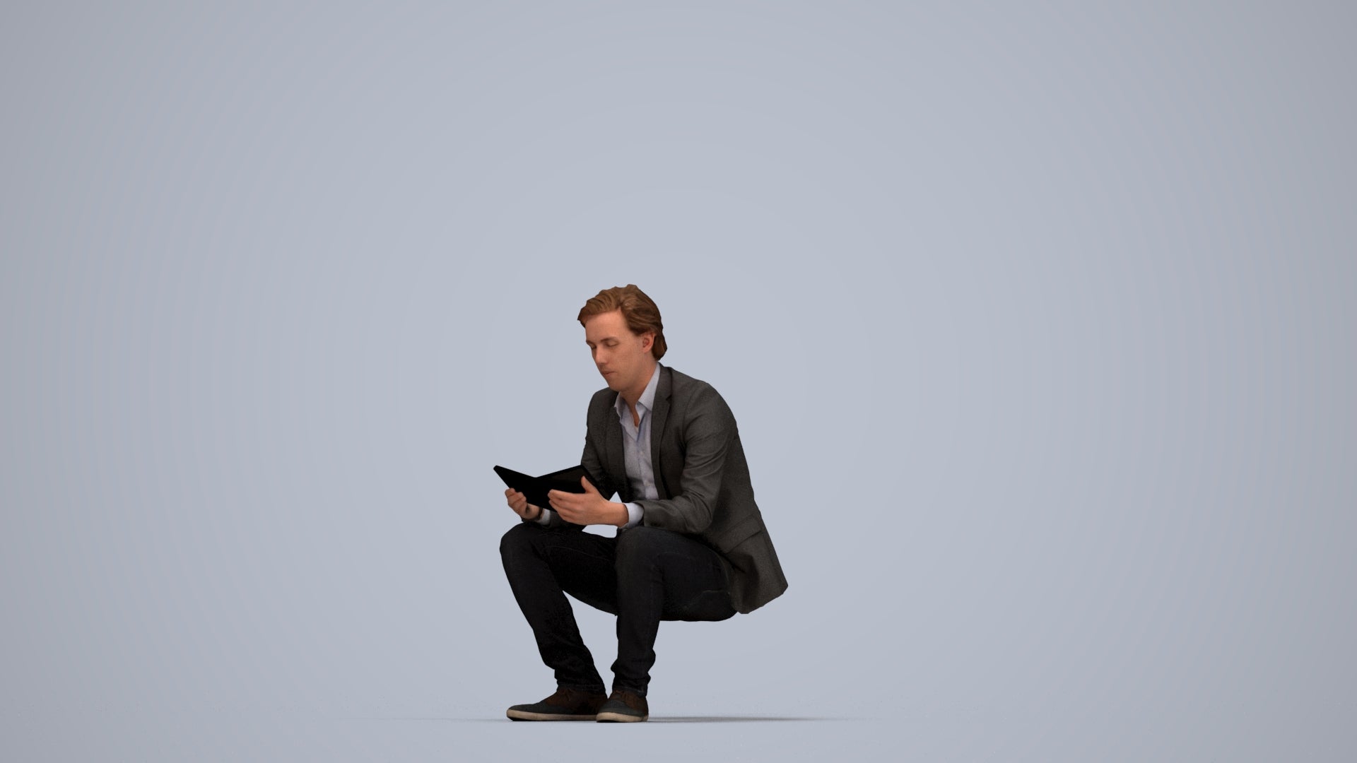 realistic 3D man business, scanned archviz people for Blender and 3ds Max, top-down view render