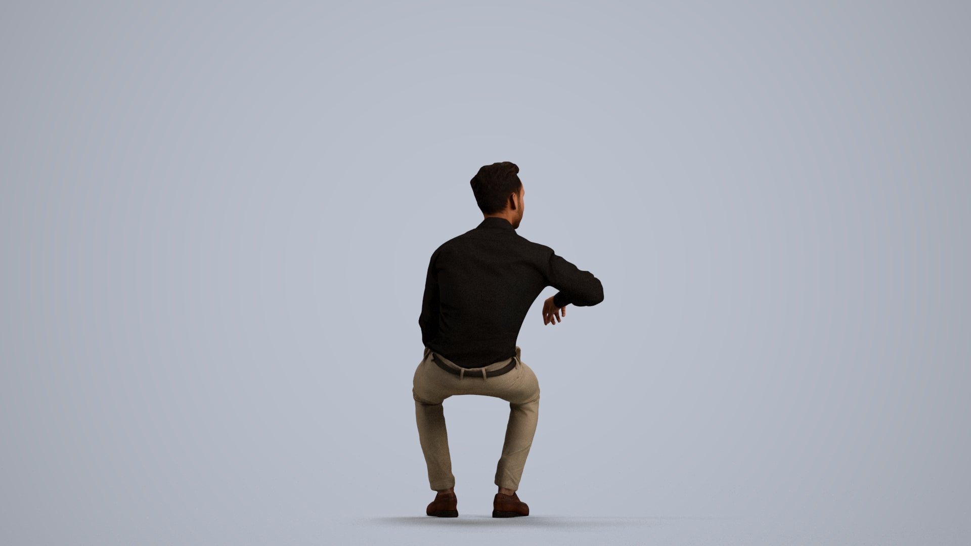 realistic 3D man business sitting, scanned archviz people for Blender and 3ds Max, front view render
