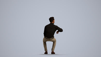realistic 3D man business sitting, scanned archviz people for Blender and 3ds Max, front view render