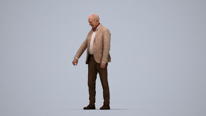 photogrammetry 3D senior man casual standing, realistic human model archviz FBX, top-down view render