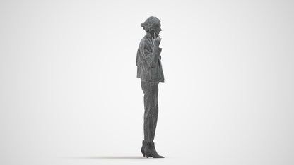 3D scanned woman standing business, photorealistic archviz people for Enscape and SketchUp, wireframe side view