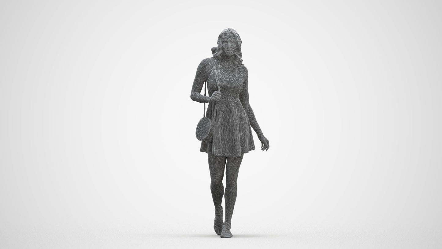 scanned 3D woman walking, photogrammetry people for Enscape and V-Ray, three-quarter front view render