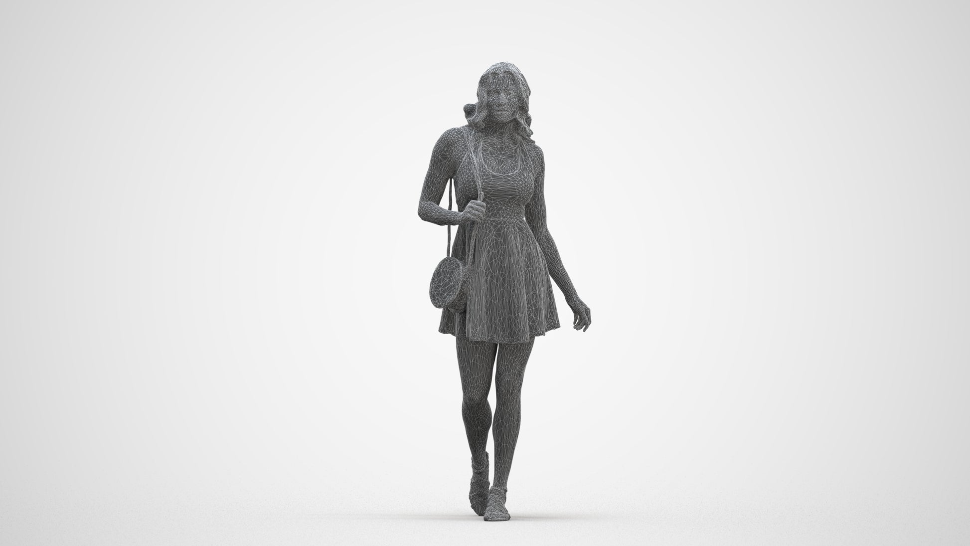 scanned 3D woman walking, photogrammetry people for Enscape and V-Ray, three-quarter front view render