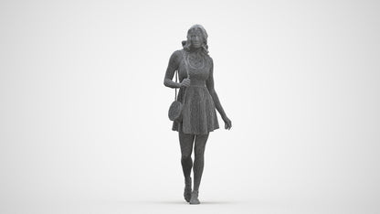 scanned 3D woman walking, photogrammetry people for Enscape and V-Ray, three-quarter front view render