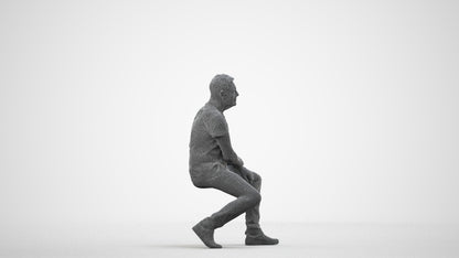 scanned 3D senior man casual sitting, photogrammetry people for Enscape and V-Ray, wireframe side view