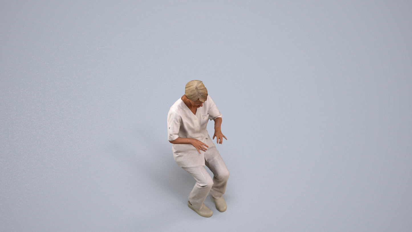 realistic 3D human senior woman medical, archviz people FBX OBJ for Blender, back view render
