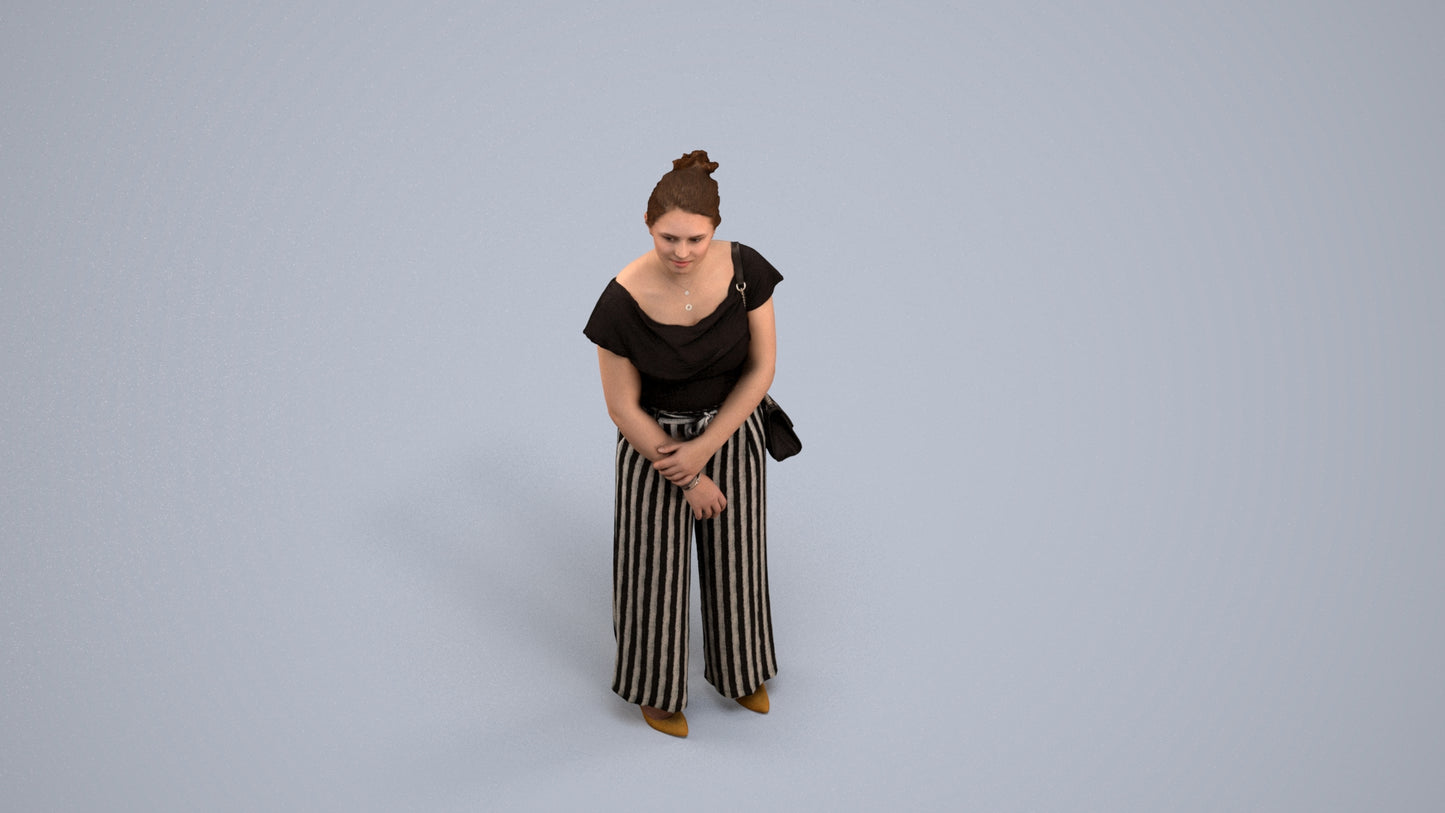 3D people model woman casual standing, scanned human for 3ds Max rendering, back view render