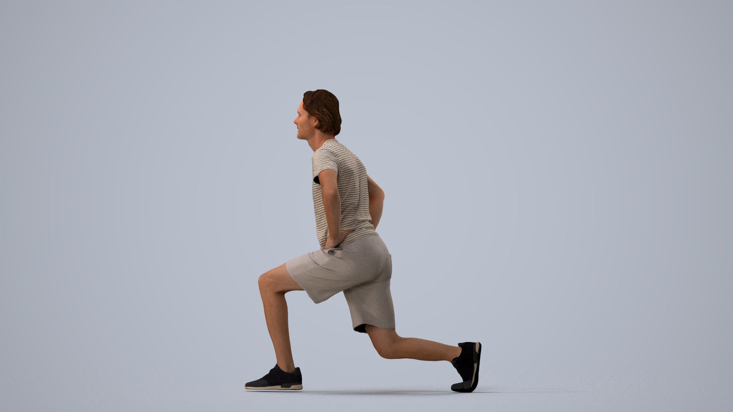3D people model man sport, scanned human for 3ds Max rendering, three-quarter view render