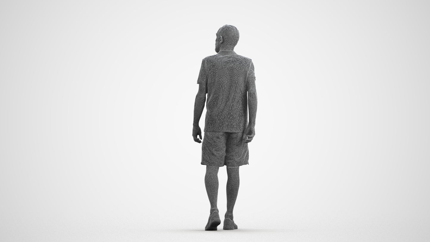 3D human model senior man sport, photogrammetry scanned person for archviz, wireframe front view