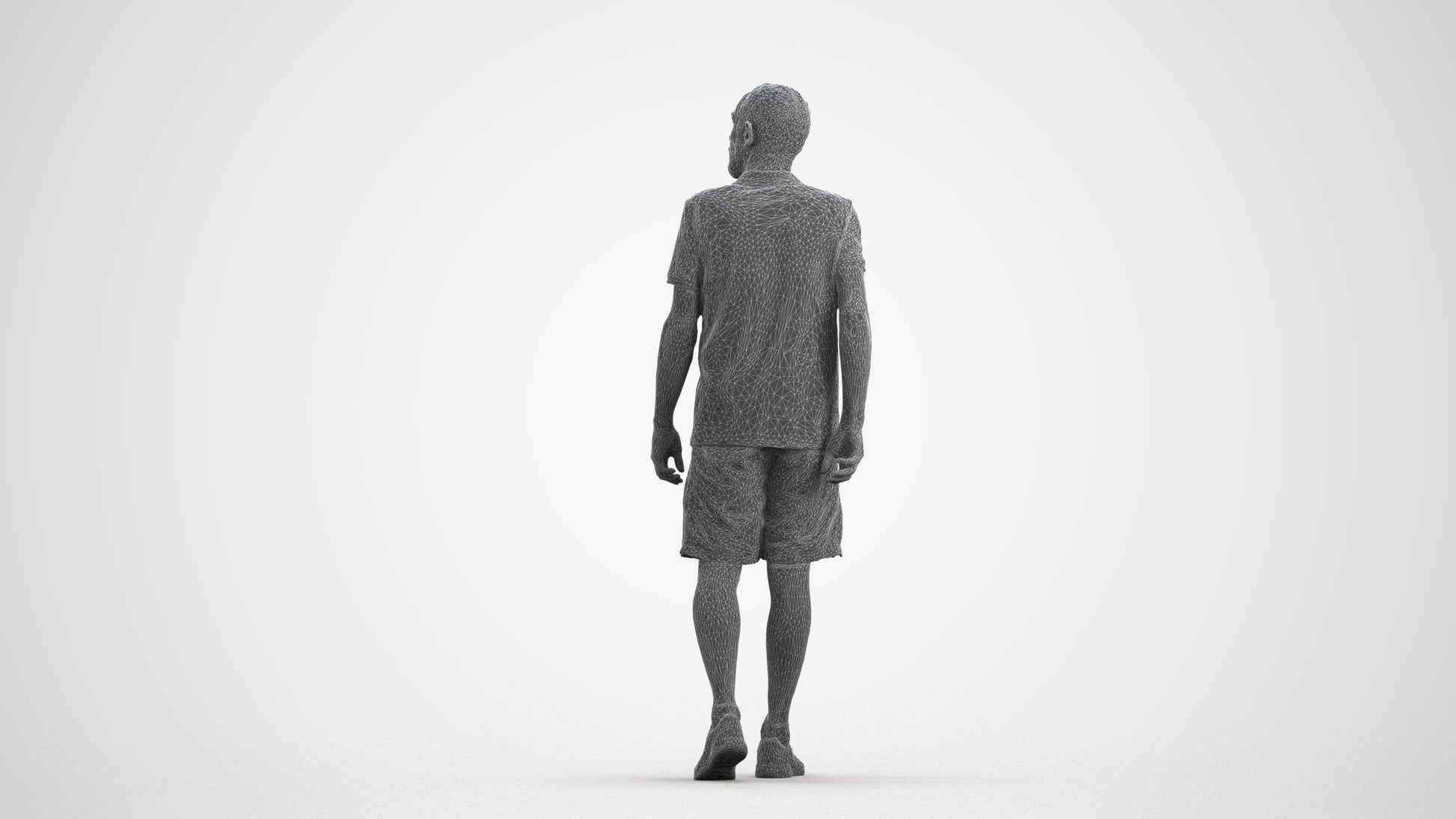 3D human model senior man sport, photogrammetry scanned person for archviz, wireframe front view