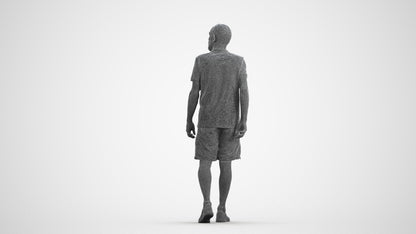 3D human model senior man sport, photogrammetry scanned person for archviz, wireframe front view