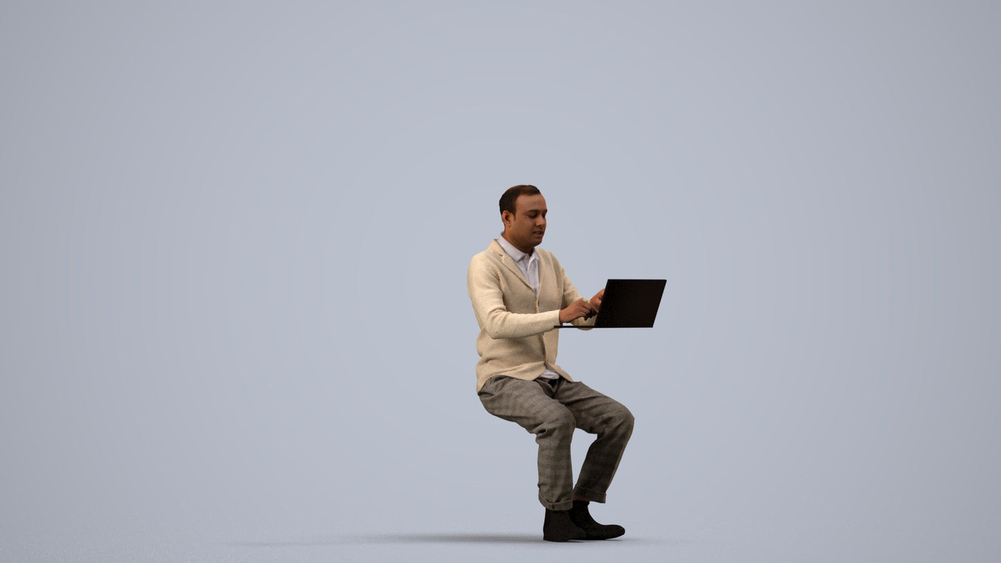 realistic 3D human man business, archviz people FBX OBJ for Blender, side view render