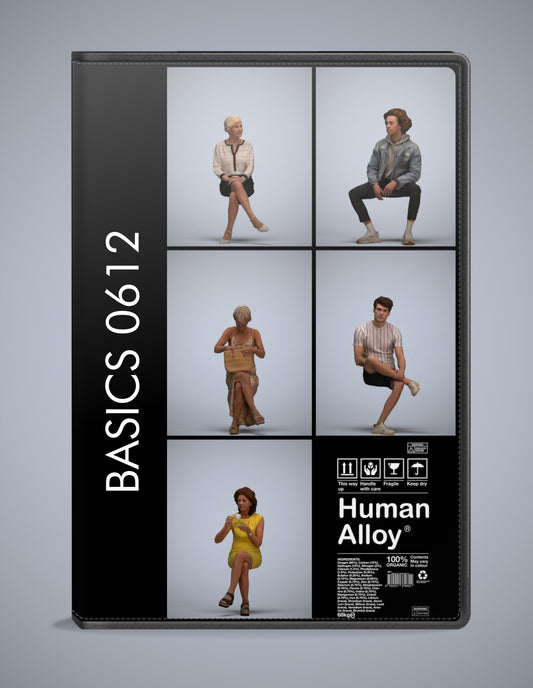 realistic 3D humans sitting pack, 5 archviz people FBX OBJ for Blender