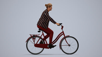 3D people model woman business cycling, scanned human for 3ds Max rendering, side view render