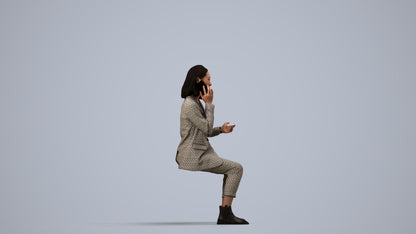 3D human model woman business, photogrammetry scanned person for archviz, side view render