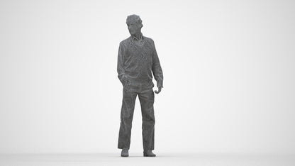 realistic 3D human man business standing, archviz people FBX OBJ for Blender, wireframe back view