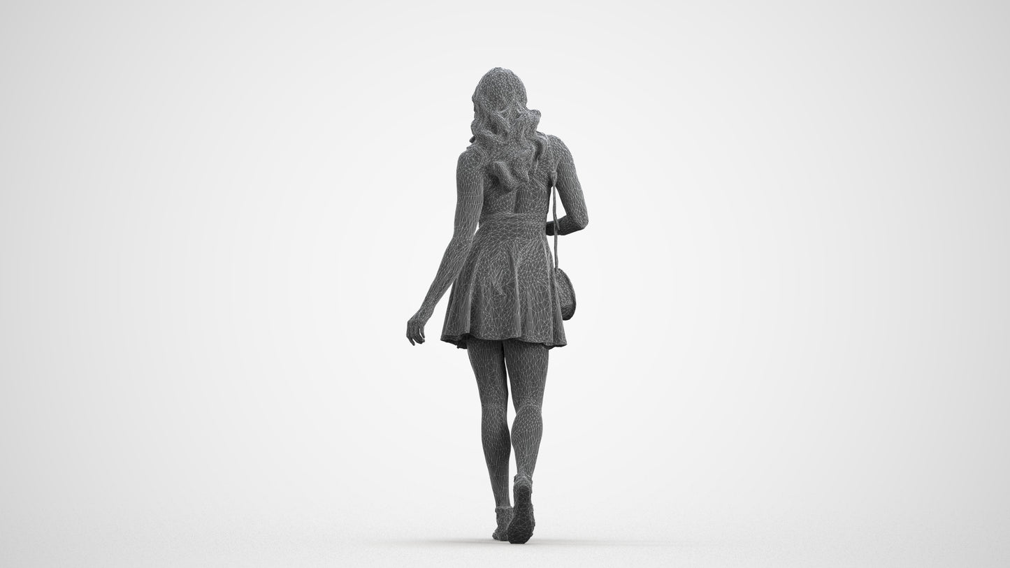 scanned 3D woman walking, photogrammetry people for Enscape and V-Ray, wireframe front view
