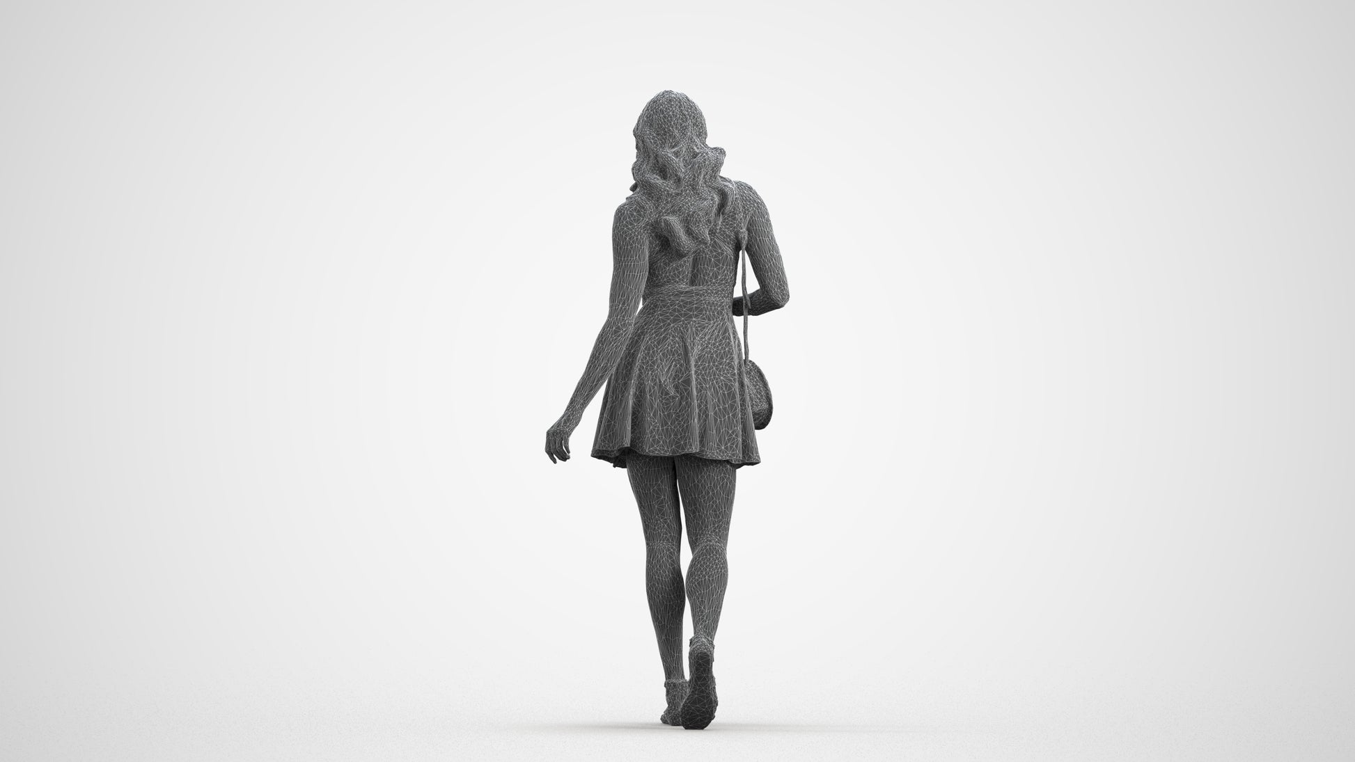 scanned 3D woman walking, photogrammetry people for Enscape and V-Ray, wireframe front view