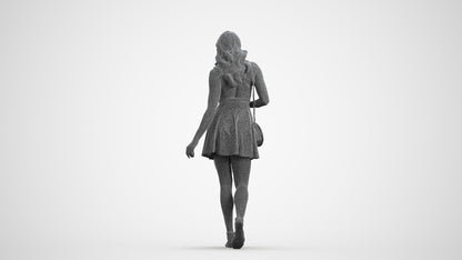 scanned 3D woman walking, photogrammetry people for Enscape and V-Ray, wireframe front view
