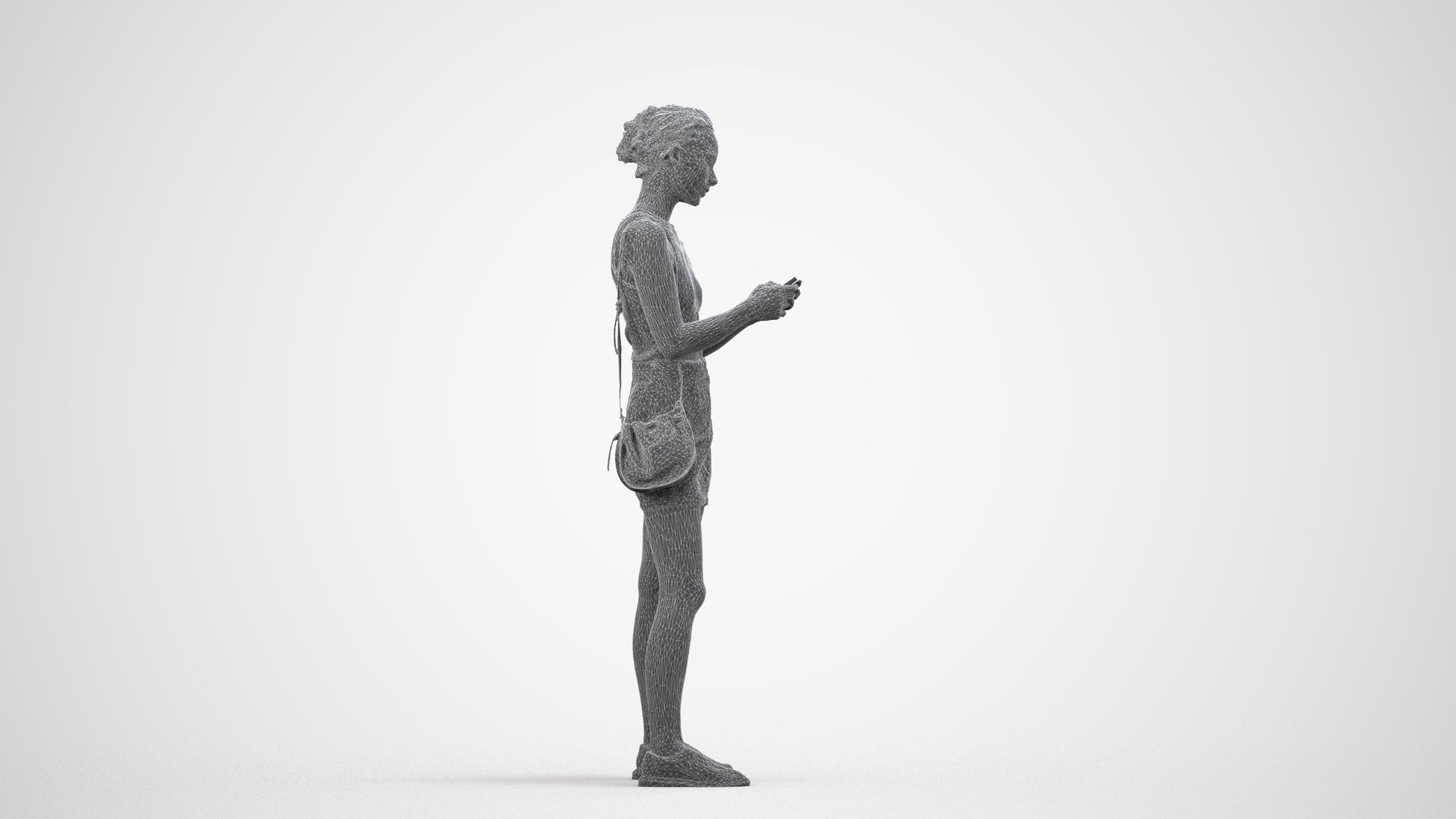 photogrammetry 3D woman casual standing, realistic human model archviz FBX, wireframe side view