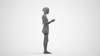 photogrammetry 3D woman casual standing, realistic human model archviz FBX, wireframe side view