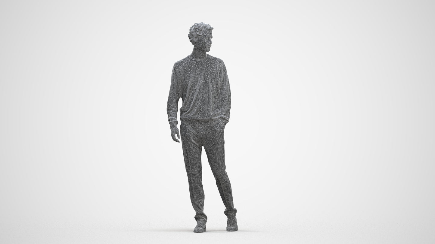 realistic 3D human man casual walking, archviz people FBX OBJ for Blender, three-quarter front view render