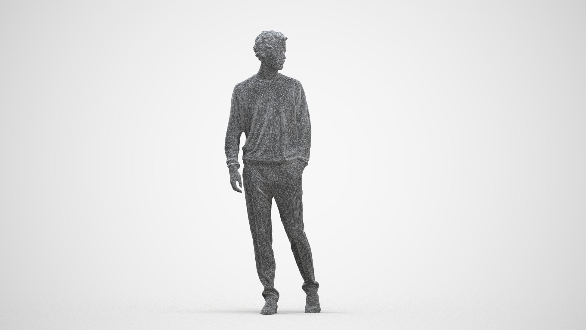 realistic 3D human man casual walking, archviz people FBX OBJ for Blender, three-quarter front view render