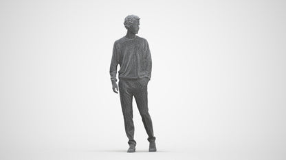 realistic 3D human man casual walking, archviz people FBX OBJ for Blender, three-quarter front view render