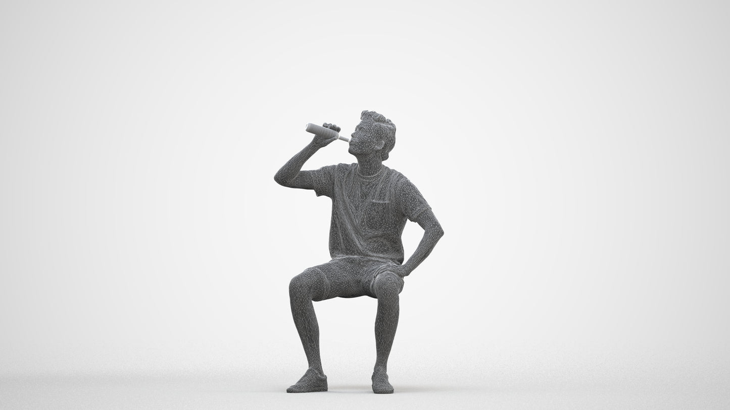 3D scanned man sitting casual, photorealistic archviz people for Enscape and SketchUp, three-quarter front view render