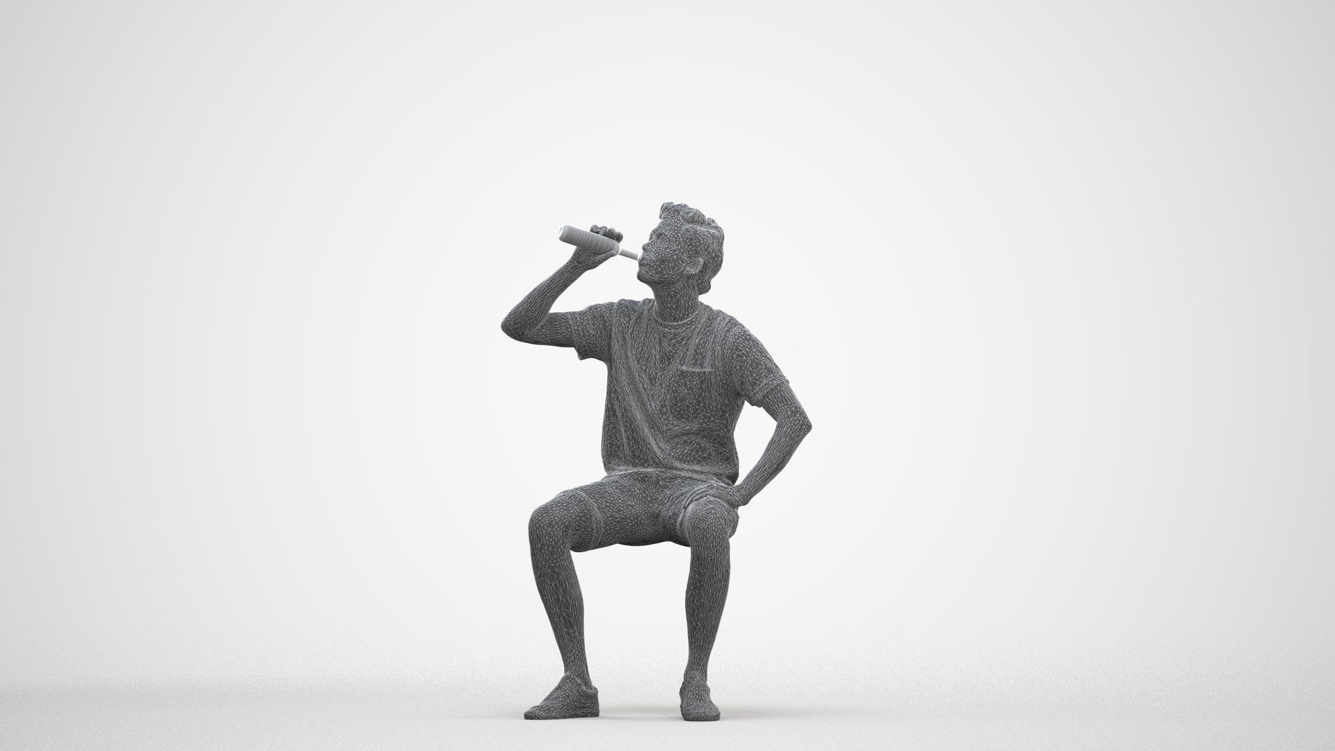3D scanned man sitting casual, photorealistic archviz people for Enscape and SketchUp, three-quarter front view render