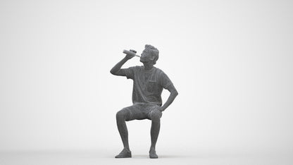 3D scanned man sitting casual, photorealistic archviz people for Enscape and SketchUp, three-quarter front view render