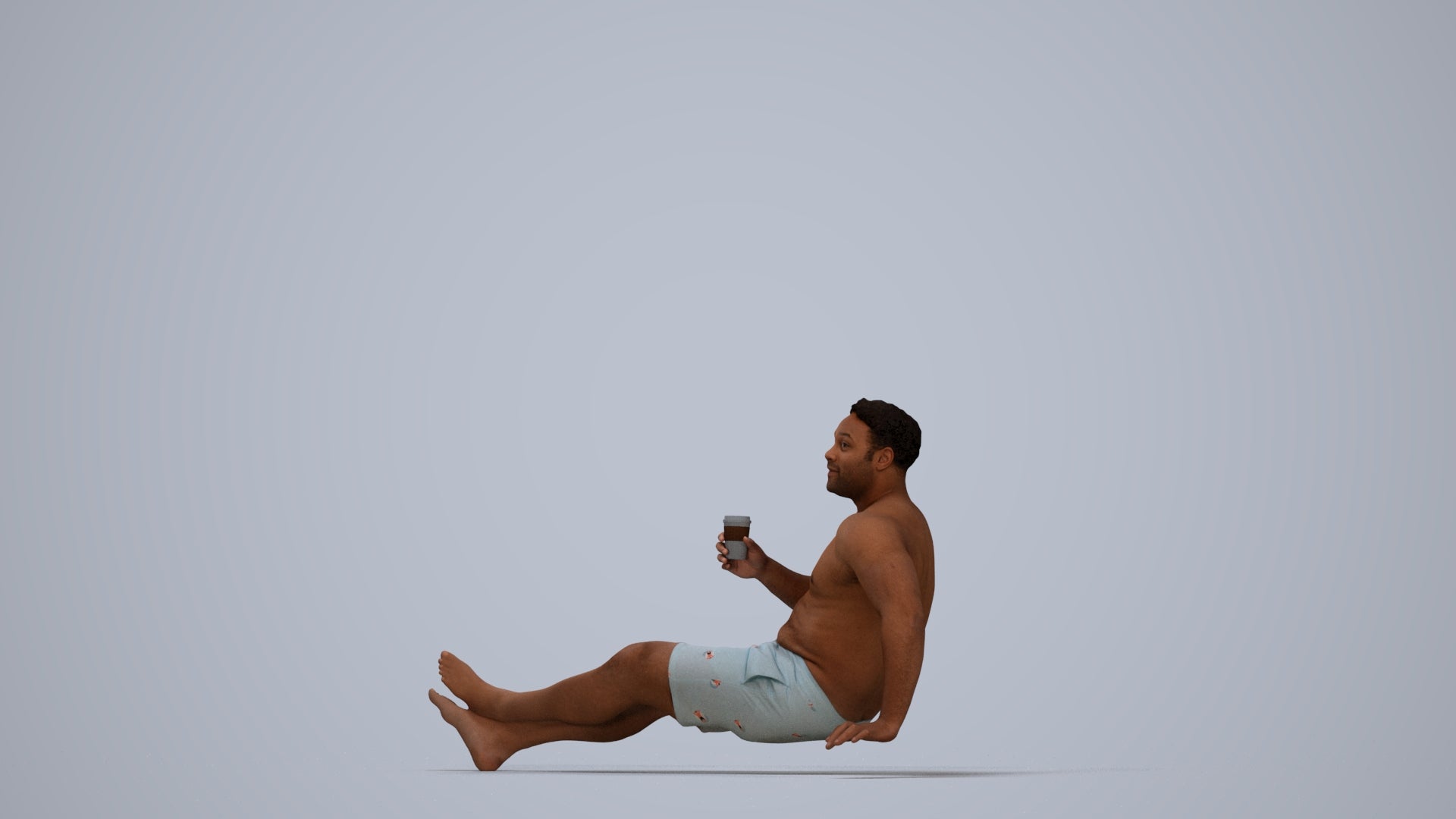 realistic 3D human man pool, archviz people FBX OBJ for Blender, top-down view render