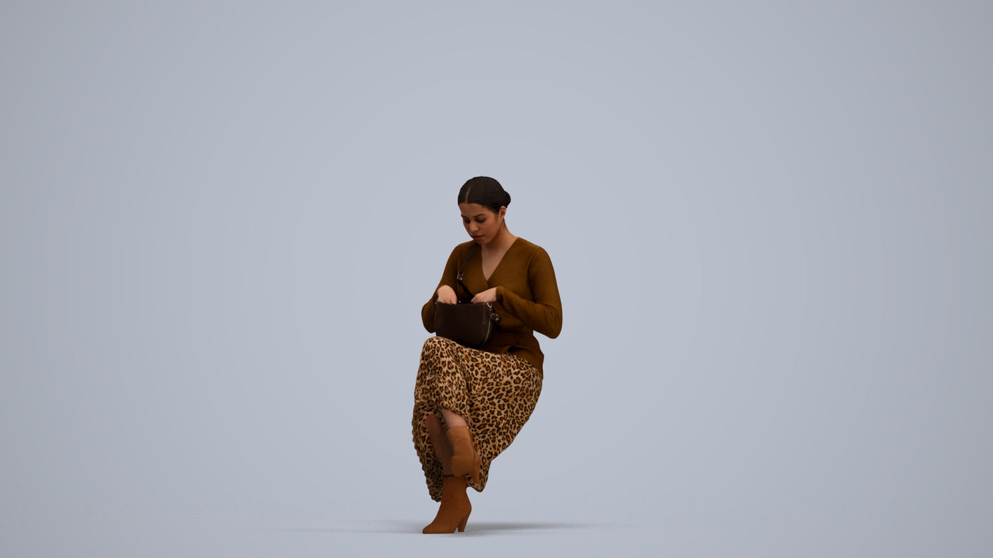 realistic 3D human woman casual sitting, archviz people FBX OBJ for Blender, standing pose render