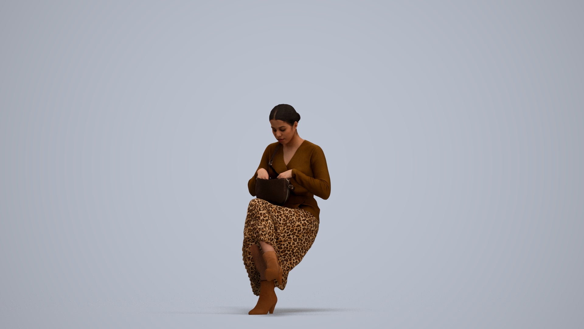 realistic 3D human woman casual sitting, archviz people FBX OBJ for Blender, standing pose render