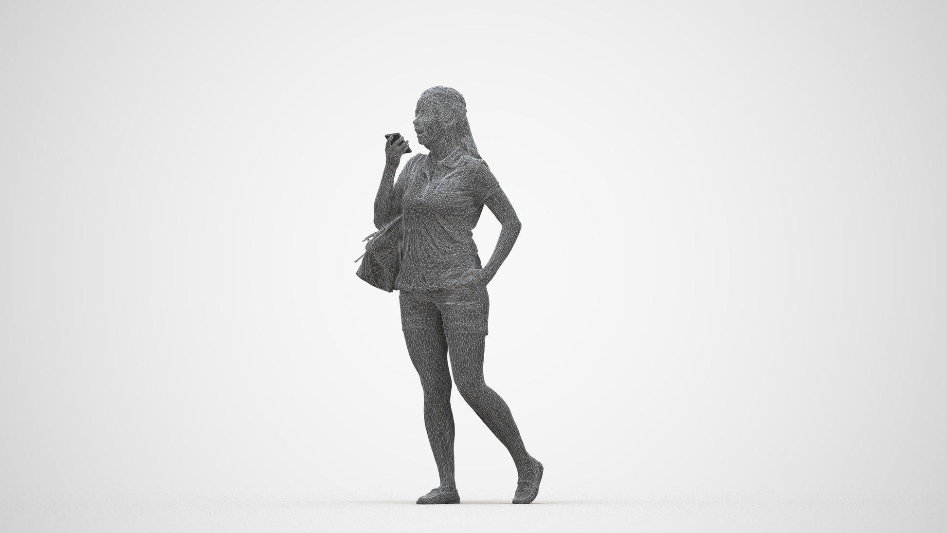 realistic 3D people woman casual walking, render-ready for V-Ray and Corona, FBX OBJ, wireframe back view