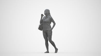 realistic 3D people woman casual walking, render-ready for V-Ray and Corona, FBX OBJ, wireframe back view