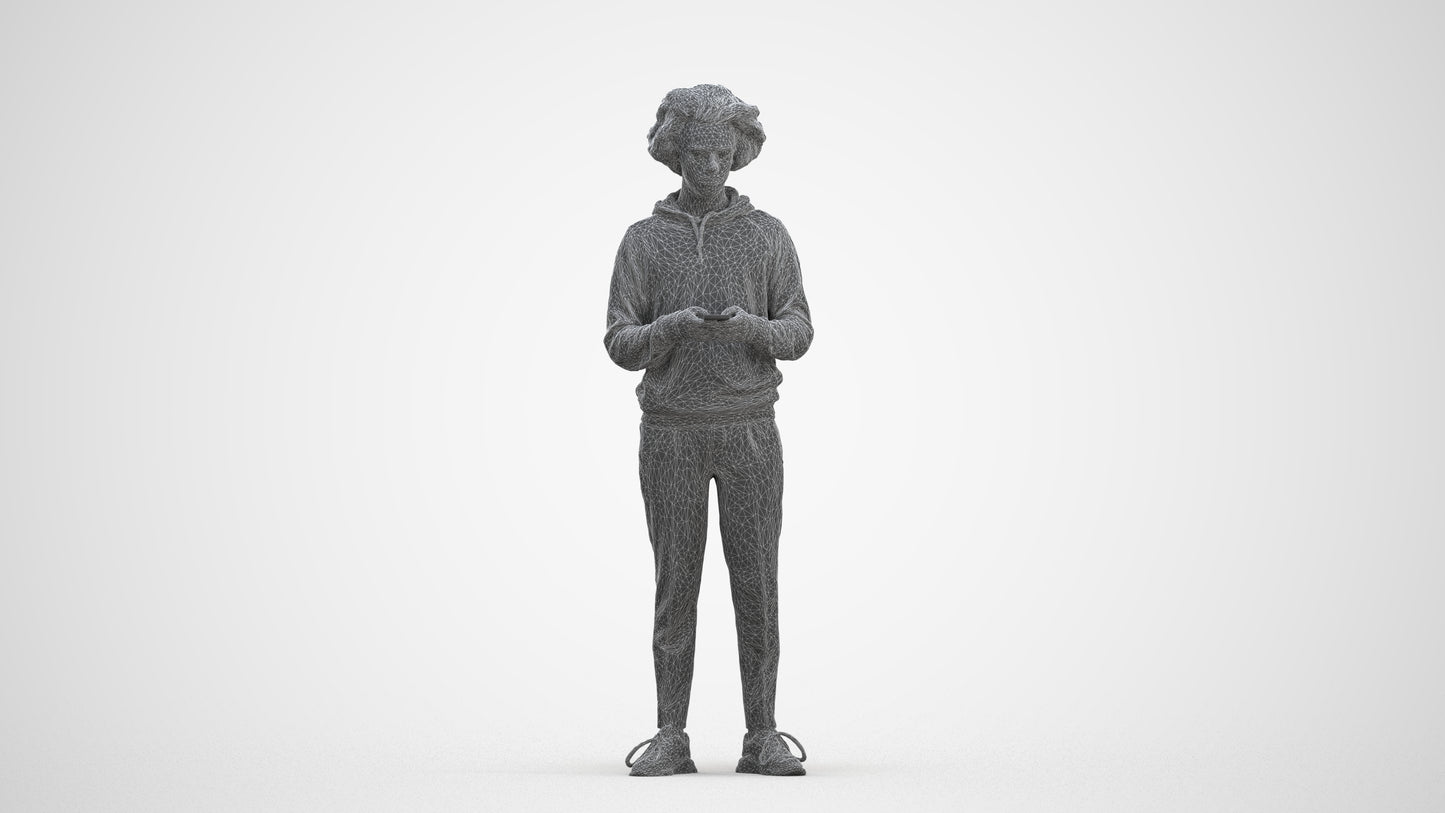 3D people model man casual standing, scanned human for 3ds Max rendering, three-quarter front view render
