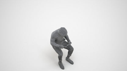 realistic 3D man casual sitting, scanned archviz people for Blender and 3ds Max, wireframe three-quarter view