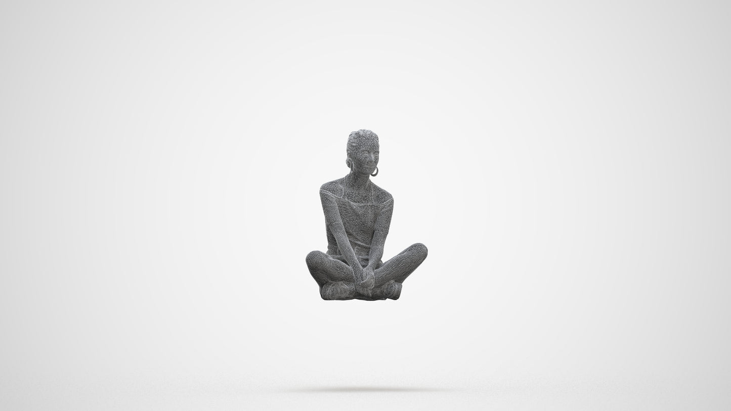 scanned 3D woman casual sitting, photogrammetry people for Enscape and V-Ray, three-quarter front view render