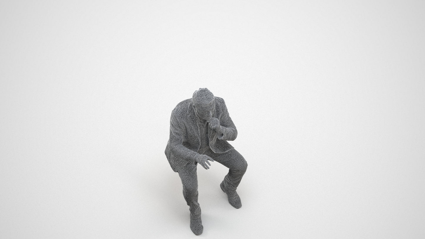 3D people model man business, scanned human for 3ds Max rendering, wireframe three-quarter view