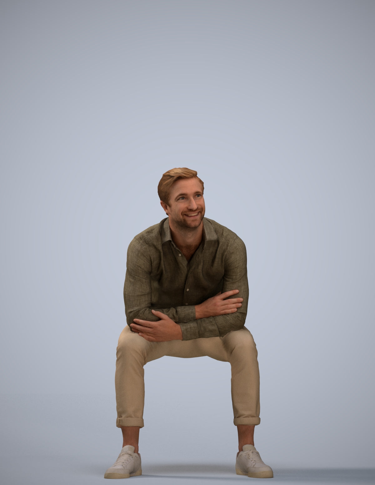 3D scanned man sitting casual, photorealistic archviz people for Enscape and SketchUp