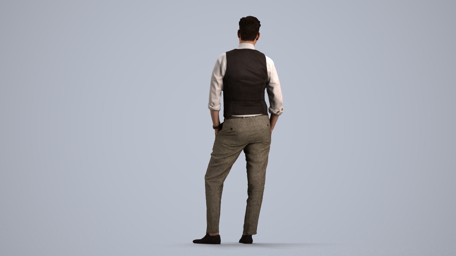 3D scanned man standing business, photorealistic archviz people for Enscape and SketchUp, front view render