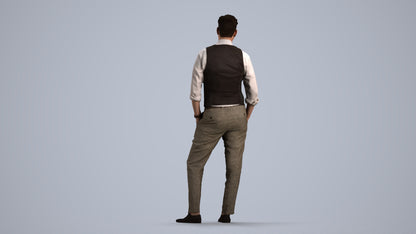 3D scanned man standing business, photorealistic archviz people for Enscape and SketchUp, front view render