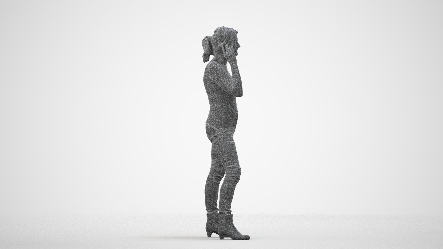 realistic 3D human senior woman casual standing, archviz people FBX OBJ for Blender, wireframe side view